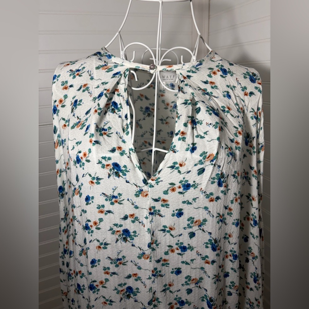 Wayf Floral Tunic Top - White with Blue and Orange
